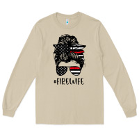 Mushroom fire wife messy bun firefighter wife thin red line husband Long Sleeve Tee - linhVisuals