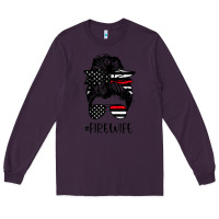 Plum fire wife messy bun firefighter wife thin red line husband Long Sleeve Tee - linhVisuals