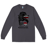 Smoke fire wife messy bun firefighter wife thin red line husband Long Sleeve Tee - linhVisuals