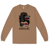 Toasted Coconut fire wife messy bun firefighter wife thin red line husband Long Sleeve Tee - linhVisuals