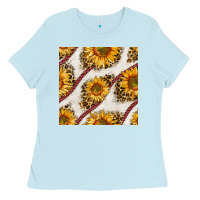 Baby Blue baseball sunflowers and leopard seamless pattern Ladies Tee - BundleAndBundleShop
