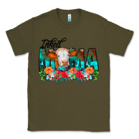 Army Green Inked Mama Flowers Cow Classic Tee - CowCowDesign