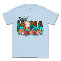 Dusty Blue Inked Mama Flowers Cow Classic Tee - CowCowDesign