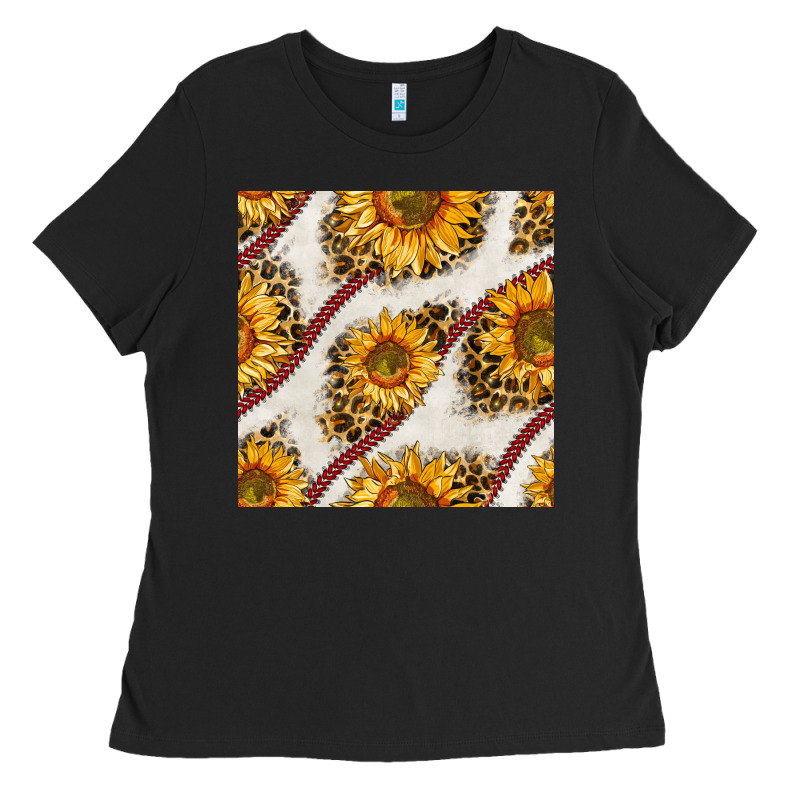 Baseball Sunflowers And Leopard Seamless Pattern Ladies Tee by BundleAndBundleShop | Teevron