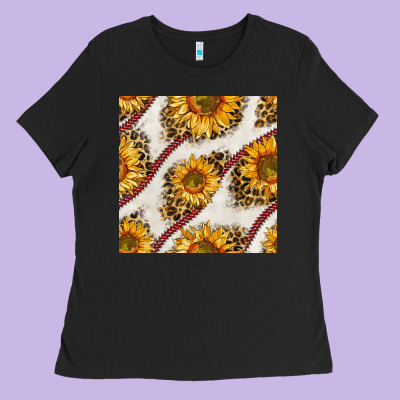 Baseball Sunflowers And Leopard Seamless Pattern Ladies Tee Designed By Bundleandbundleshop