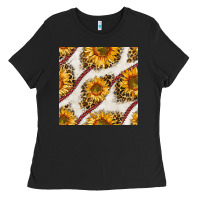 Black baseball sunflowers and leopard seamless pattern Ladies Tee - BundleAndBundleShop