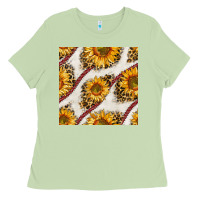Matcha baseball sunflowers and leopard seamless pattern Ladies Tee - BundleAndBundleShop