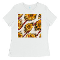 White baseball sunflowers and leopard seamless pattern Ladies Tee - BundleAndBundleShop