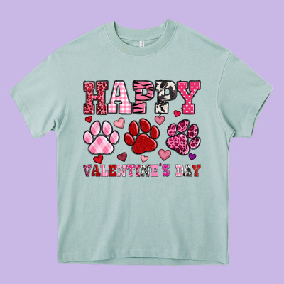 Happy Valentine's Day Paws Heavy Core Tee Designed By Oliviacreatesart