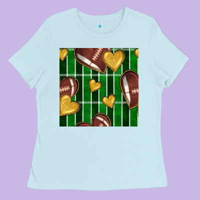 American Football Field And Hearts Seamless Pattern Ladies Tee Designed By Bundleandbundleshop