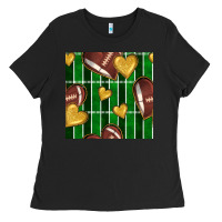 Black american football field and hearts seamless pattern Ladies Tee - BundleAndBundleShop