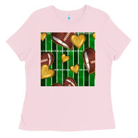 Bubblegum Pink american football field and hearts seamless pattern Ladies Tee - BundleAndBundleShop