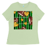 Matcha american football field and hearts seamless pattern Ladies Tee - BundleAndBundleShop
