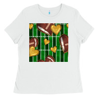 White american football field and hearts seamless pattern Ladies Tee - BundleAndBundleShop