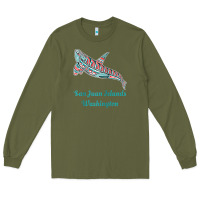 Army Green san juan islands upward orca killer whale native american raglan baseb Long Sleeve Tee - linhVisuals