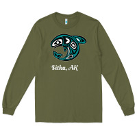 Army Green sitka alaska native american tribal orca killer whale raglan baseball Long Sleeve Tee - linhVisuals