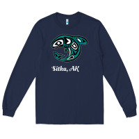 Navy sitka alaska native american tribal orca killer whale raglan baseball Long Sleeve Tee - linhVisuals