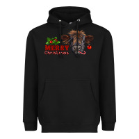 Black Merry Christmas Calf Heavyweight Hoodie - RanaPortraitStore