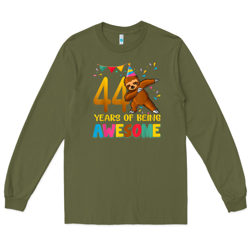 44 Years Old Birthday Sloth Dabbing 44th Birthday Sloth Long Sleeve Tee by linhVisuals | Teevron