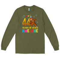 Army Green 44 years old birthday sloth dabbing 44th birthday sloth Long Sleeve Tee - linhVisuals
