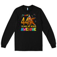 Black 44 years old birthday sloth dabbing 44th birthday sloth Long Sleeve Tee - linhVisuals