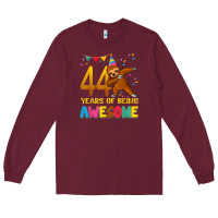 Burgundy 44 years old birthday sloth dabbing 44th birthday sloth Long Sleeve Tee - linhVisuals