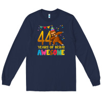 Navy 44 years old birthday sloth dabbing 44th birthday sloth Long Sleeve Tee - linhVisuals