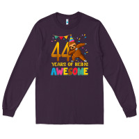 Plum 44 years old birthday sloth dabbing 44th birthday sloth Long Sleeve Tee - linhVisuals