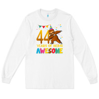 White 44 years old birthday sloth dabbing 44th birthday sloth Long Sleeve Tee - linhVisuals