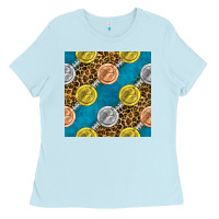 Baby Blue american football medal with leopard Ladies Tee - BundleAndBundleShop