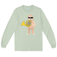 Matcha funny sloth wearing sunglasses playing french horn Long Sleeve Tee - linhVisuals