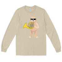 Mushroom funny sloth wearing sunglasses playing french horn Long Sleeve Tee - linhVisuals