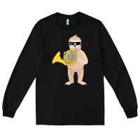 Black funny sloth wearing sunglasses playing french horn Long Sleeve Tee - linhVisuals