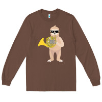 Chestnut funny sloth wearing sunglasses playing french horn Long Sleeve Tee - linhVisuals
