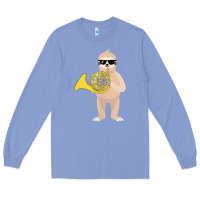 Colony Blue funny sloth wearing sunglasses playing french horn Long Sleeve Tee - linhVisuals