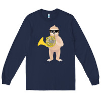 Navy funny sloth wearing sunglasses playing french horn Long Sleeve Tee - linhVisuals