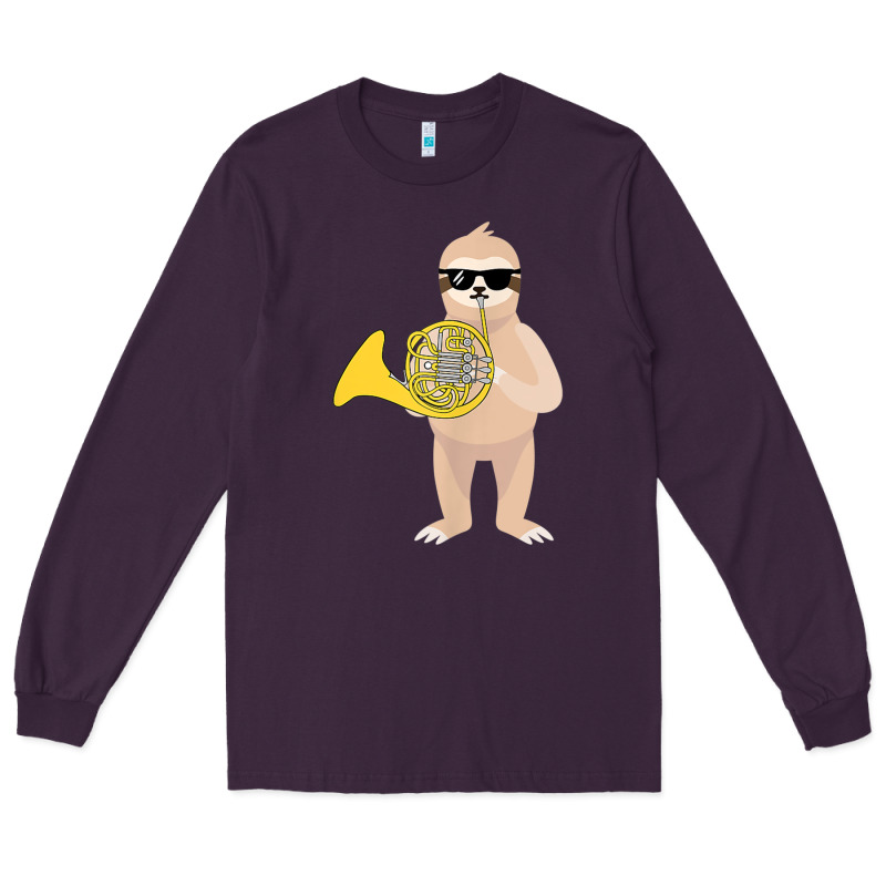 Funny Sloth Wearing Sunglasses Playing French Horn Long Sleeve Tee by linhVisuals | Teevron