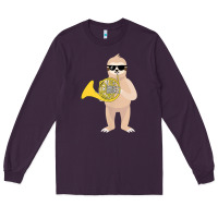 Plum funny sloth wearing sunglasses playing french horn Long Sleeve Tee - linhVisuals