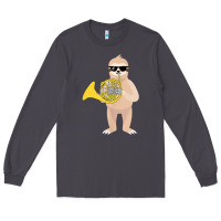 Smoke funny sloth wearing sunglasses playing french horn Long Sleeve Tee - linhVisuals
