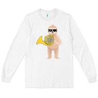 White funny sloth wearing sunglasses playing french horn Long Sleeve Tee - linhVisuals