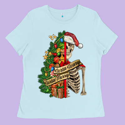 Sorta Merry Sorta Scary Skeleton Ladies Tee Designed By Fadigitalartstudio