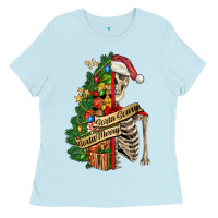 Baby Blue sorta merry sorta scary skeleton Ladies Tee - FaDigitalArtStudio
