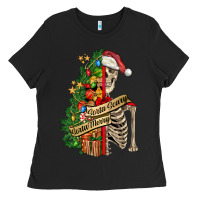 Black sorta merry sorta scary skeleton Ladies Tee - FaDigitalArtStudio