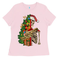 Bubblegum Pink sorta merry sorta scary skeleton Ladies Tee - FaDigitalArtStudio