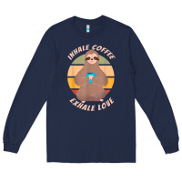 Navy inhale coffee exhale love sloth namaste yoga lover Long Sleeve Tee - linhVisuals