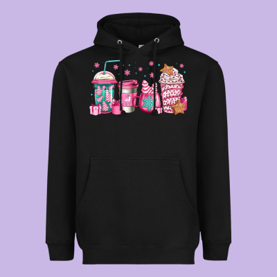 Pink Christmas Coffee Heavyweight Hoodie Designed By Jasminsmagicworld