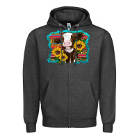 Charcoal Heather western cow sunflowers serape leopard Zipper Hoodie - RanaPortraitStore
