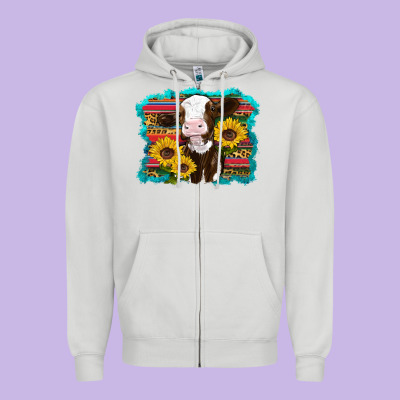 Western Cow Sunflowers Serape Leopard Zipper Hoodie Designed By Ranaportraitstore
