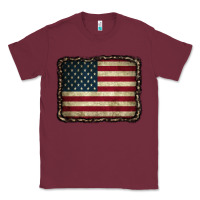 Burgundy American Flag With Leopard Frame Classic Tee - CowCowDesign