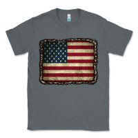 Charcoal Heather American Flag With Leopard Frame Classic Tee - CowCowDesign